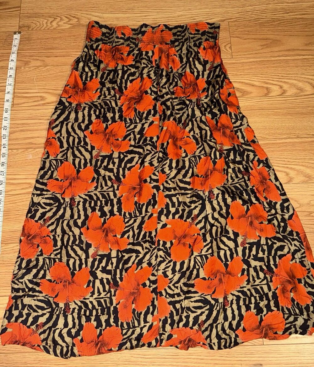 women’s vintage diane gilman hibiscus zebra silk maxi skirt